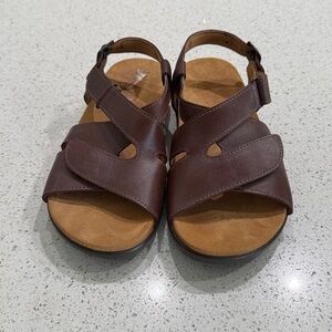 SAS Women’s Brown Leather Velcro Cross-Strap Sandals